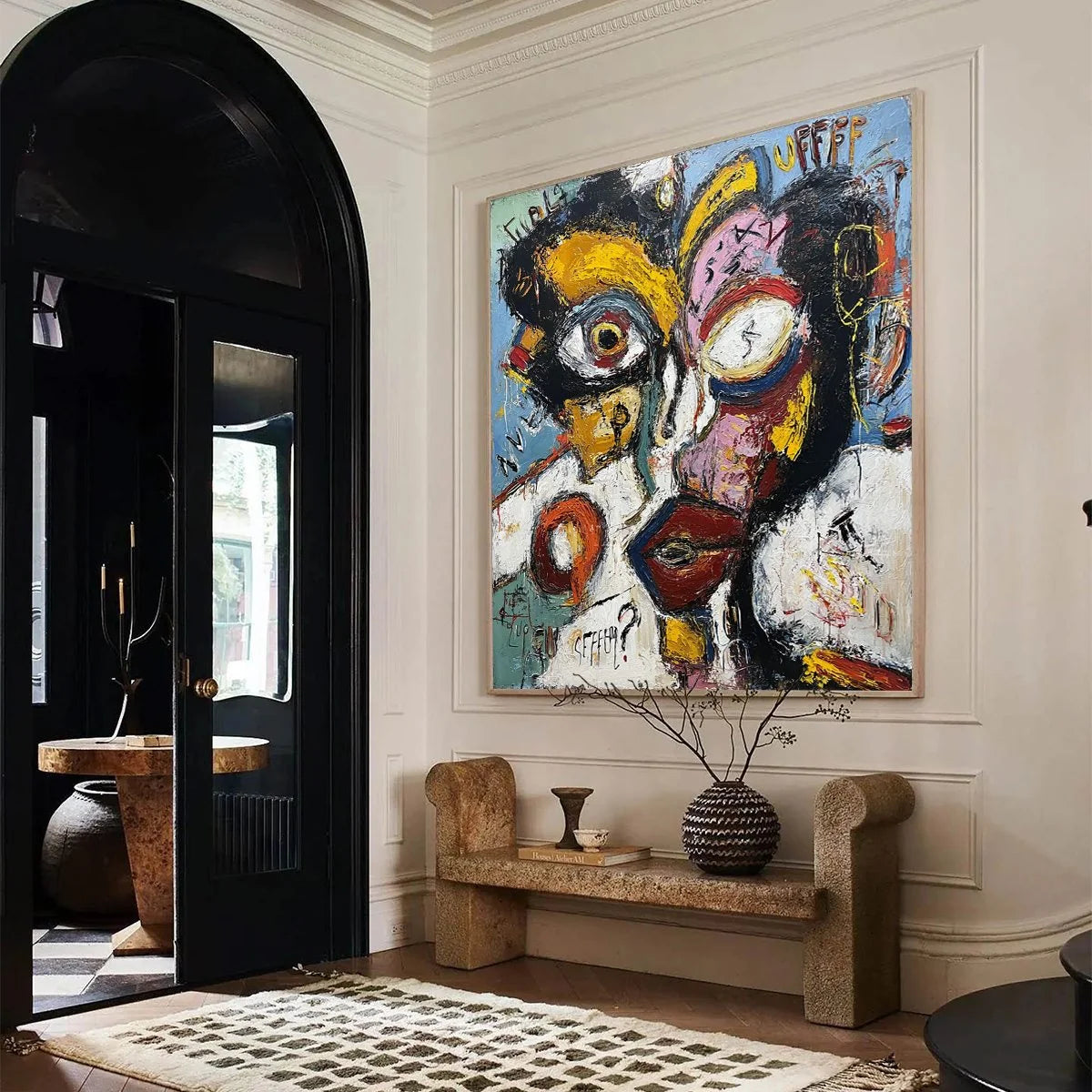 STATIC MIND: Bold Neo-Expressionist Abstract Portrait Painting | multi-color palette, original oil on stretched canvas art