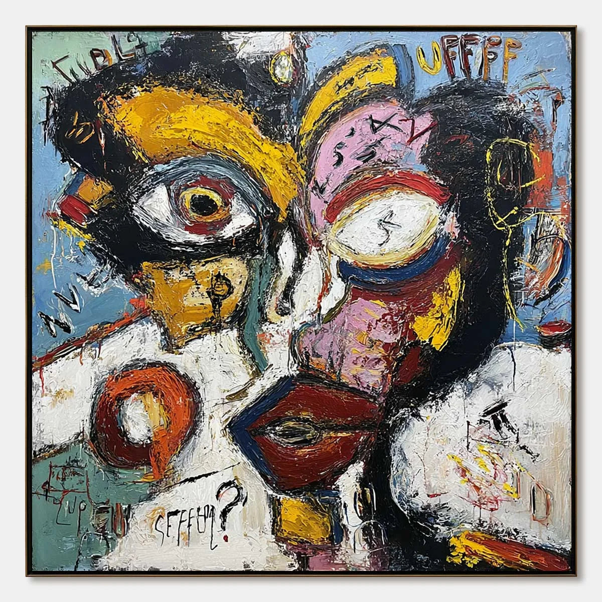 STATIC MIND: Bold Neo-Expressionist Abstract Portrait Painting | hanging in living room, Abstract wall art