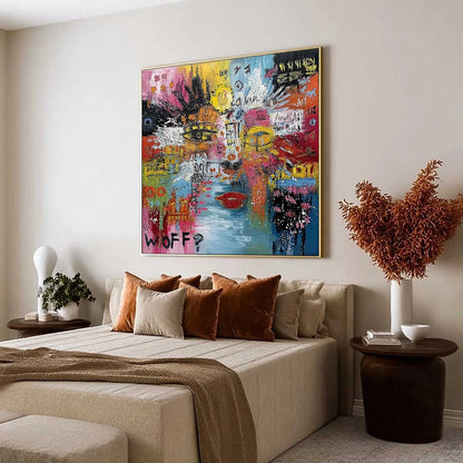 STATIC MIND: Colorful Abstract Impasto Portrait Wall Art | Abstract mood, soft natural light studio shot