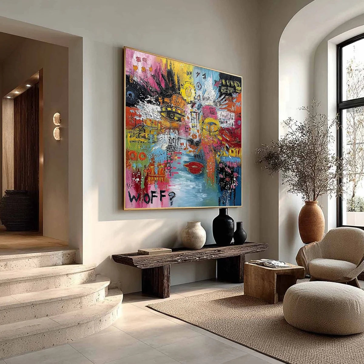 STATIC MIND: Colorful Abstract Impasto Portrait Wall Art | multi-color palette, original oil on stretched canvas art