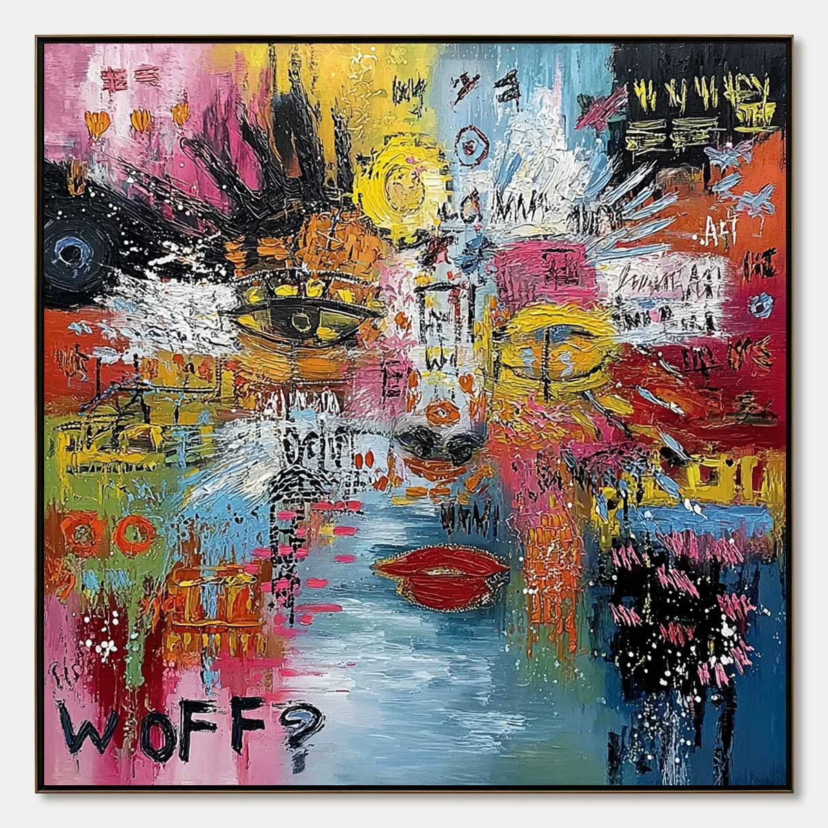STATIC MIND: Colorful Abstract Impasto Portrait Wall Art | hanging in living room, Abstract wall art