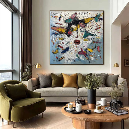 STATIC MIND: Colorful Textured Abstract Expressionist Wall Art | black frame version on white wall