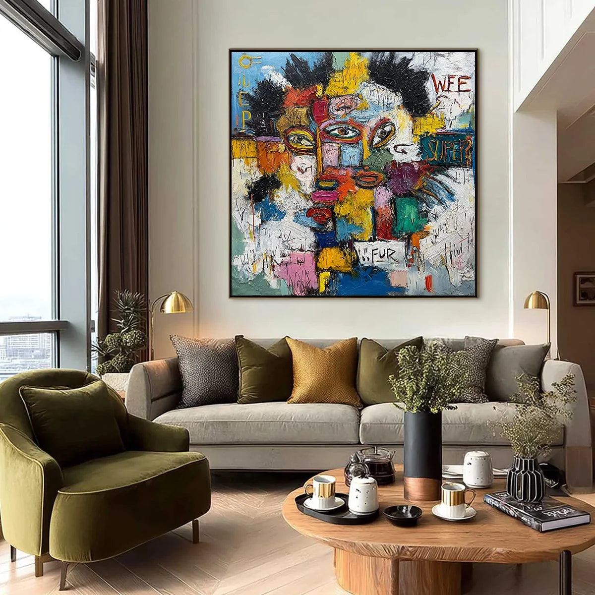 STATIC MIND: Large Colorful Abstract Portrait Oil Painting | Abstract closeup, raised brushwork detail