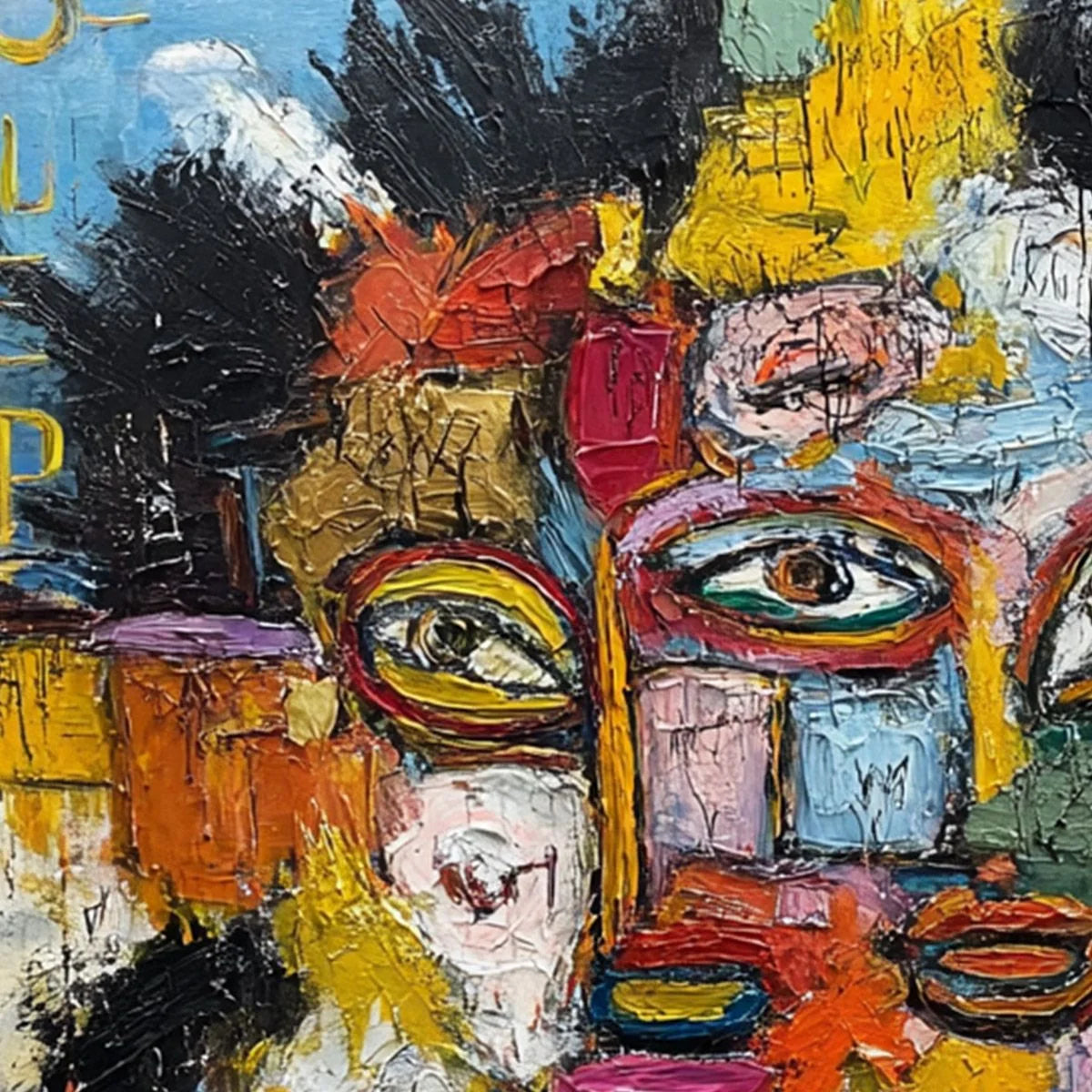 STATIC MIND: Large Colorful Abstract Portrait Oil Painting | rectangular format, hand-painted canvas edge