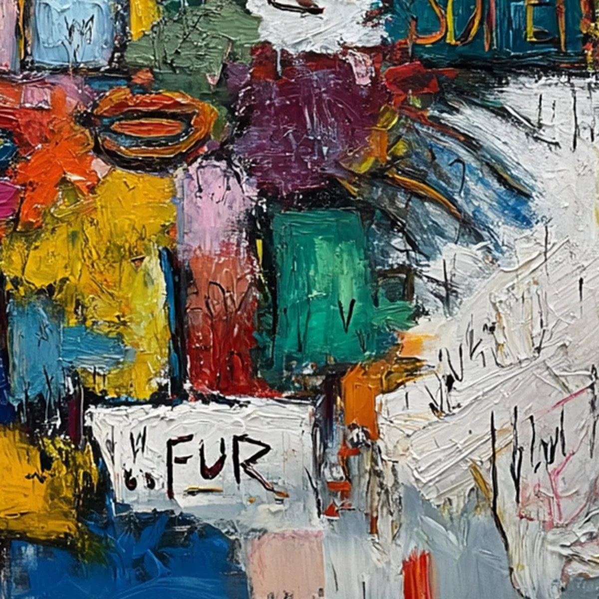 STATIC MIND: Large Colorful Abstract Portrait Oil Painting | rolled canvas, ready for custom framing