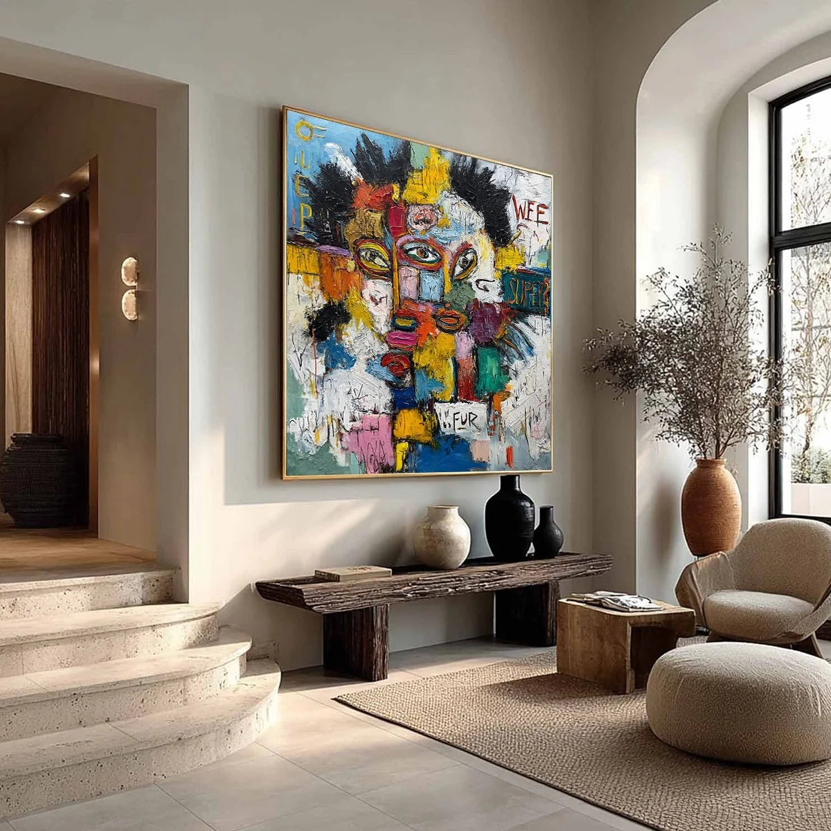 STATIC MIND: Large Colorful Abstract Portrait Oil Painting | multi-color palette, original oil on stretched canvas art