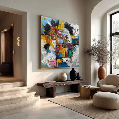 STATIC MIND: Large Colorful Abstract Portrait Oil Painting | multi-color palette, original oil on stretched canvas art