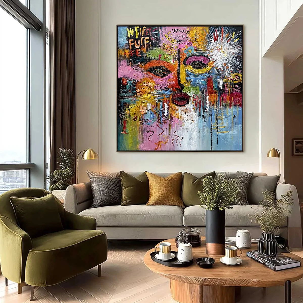 STATIC REVERIE: Colorful Abstract Face Impasto Palette Knife Painting | Abstract closeup, raised brushwork detail