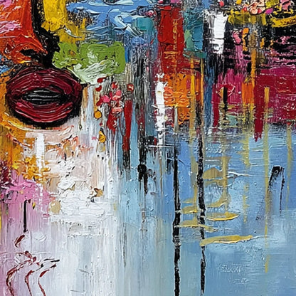 STATIC REVERIE: Colorful Abstract Face Impasto Palette Knife Painting | rolled canvas, ready for custom framing