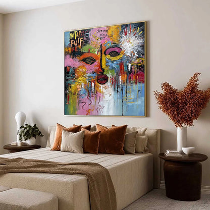 STATIC REVERIE: Colorful Abstract Face Impasto Palette Knife Painting | Abstract mood, soft natural light studio shot