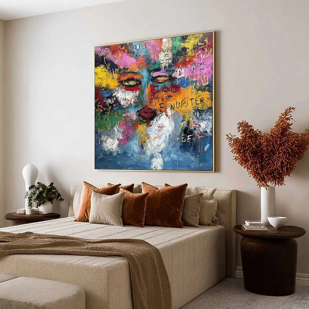 STATIC REVERIE: Colorful Abstract Graffiti Style Face Oil Painting | Abstract mood, soft natural light studio shot
