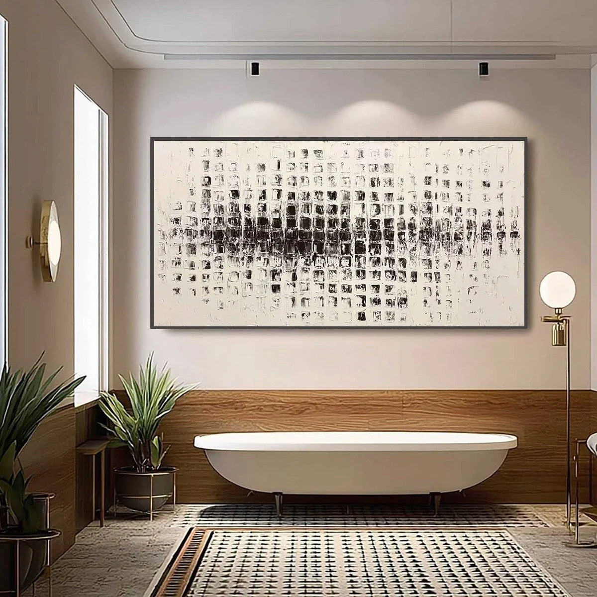 STATIC RHYTHM: Textured Black and White Minimalist Abstract Painting | Minimalist closeup, raised brushwork detail