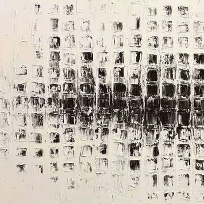 STATIC RHYTHM: Textured Black and White Minimalist Abstract Painting | rolled canvas, ready for custom framing