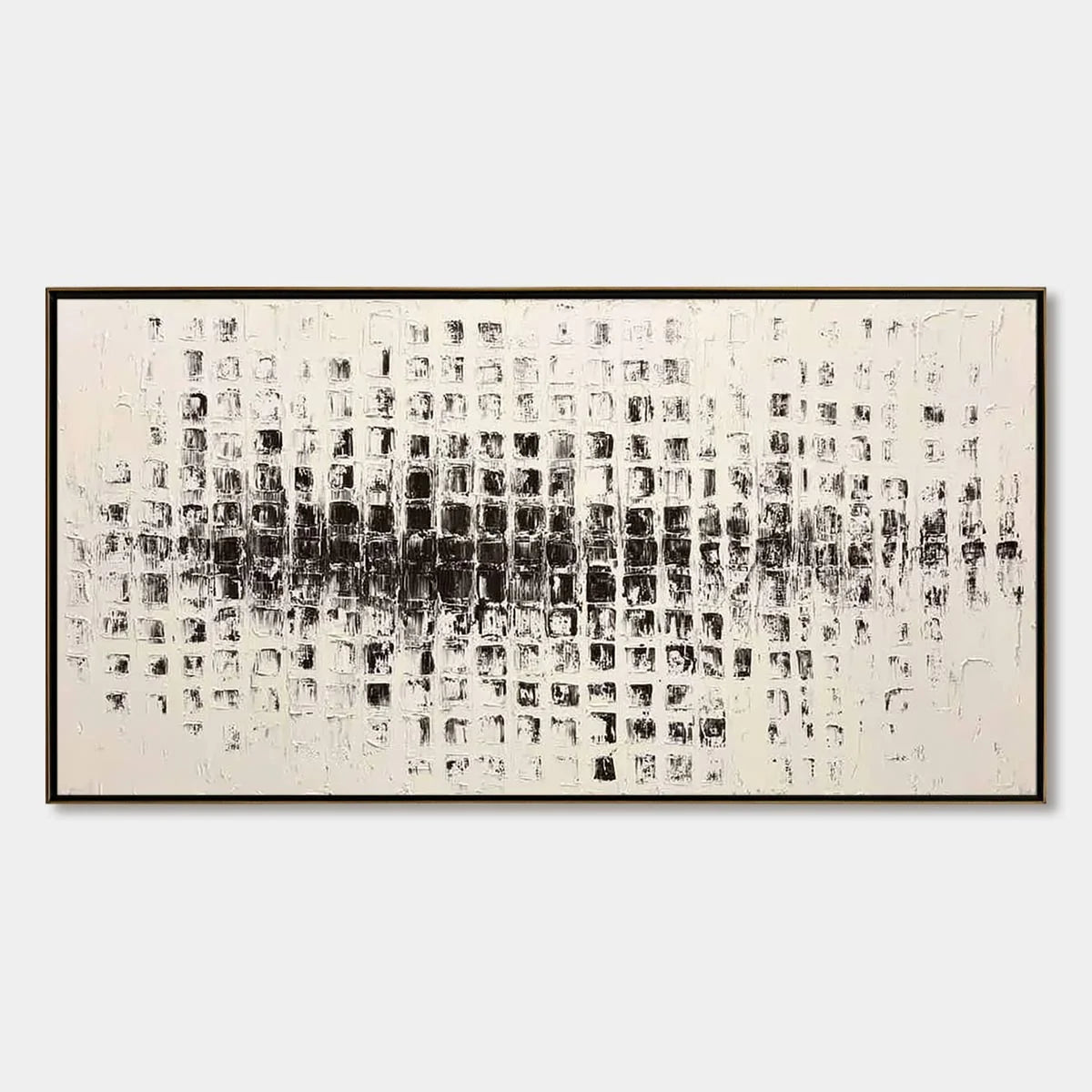 STATIC RHYTHM: Textured Black and White Minimalist Abstract Painting | hanging in living room, Minimalist wall art