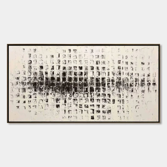 STATIC RHYTHM: Textured Black and White Minimalist Abstract Painting | hanging in living room, Minimalist wall art