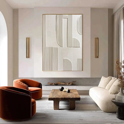 STATIC RHYTHM: Textured White Minimalist Abstract Wall Art | Minimalist closeup, raised brushwork detail
