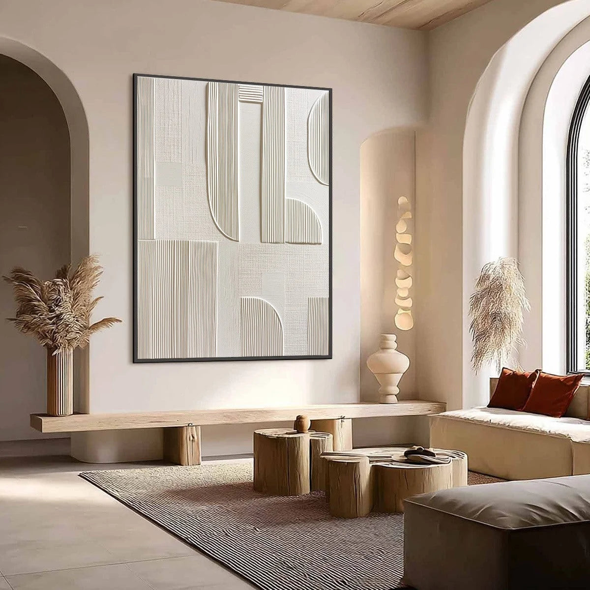 STATIC RHYTHM: Textured White Minimalist Abstract Wall Art | Minimalist mood, soft natural light studio shot