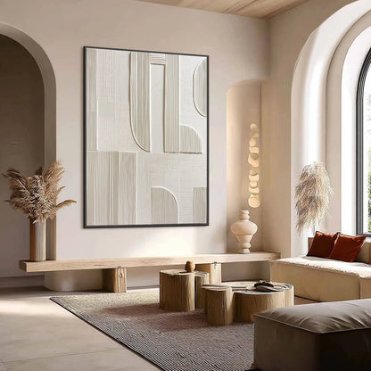 STATIC RHYTHM: Textured White Minimalist Abstract Wall Art | Minimalist mood, soft natural light studio shot
