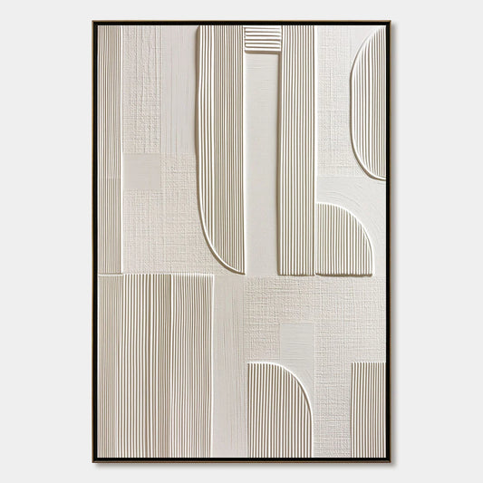 STATIC RHYTHM: Textured White Minimalist Abstract Wall Art | hanging in living room, Minimalist wall art