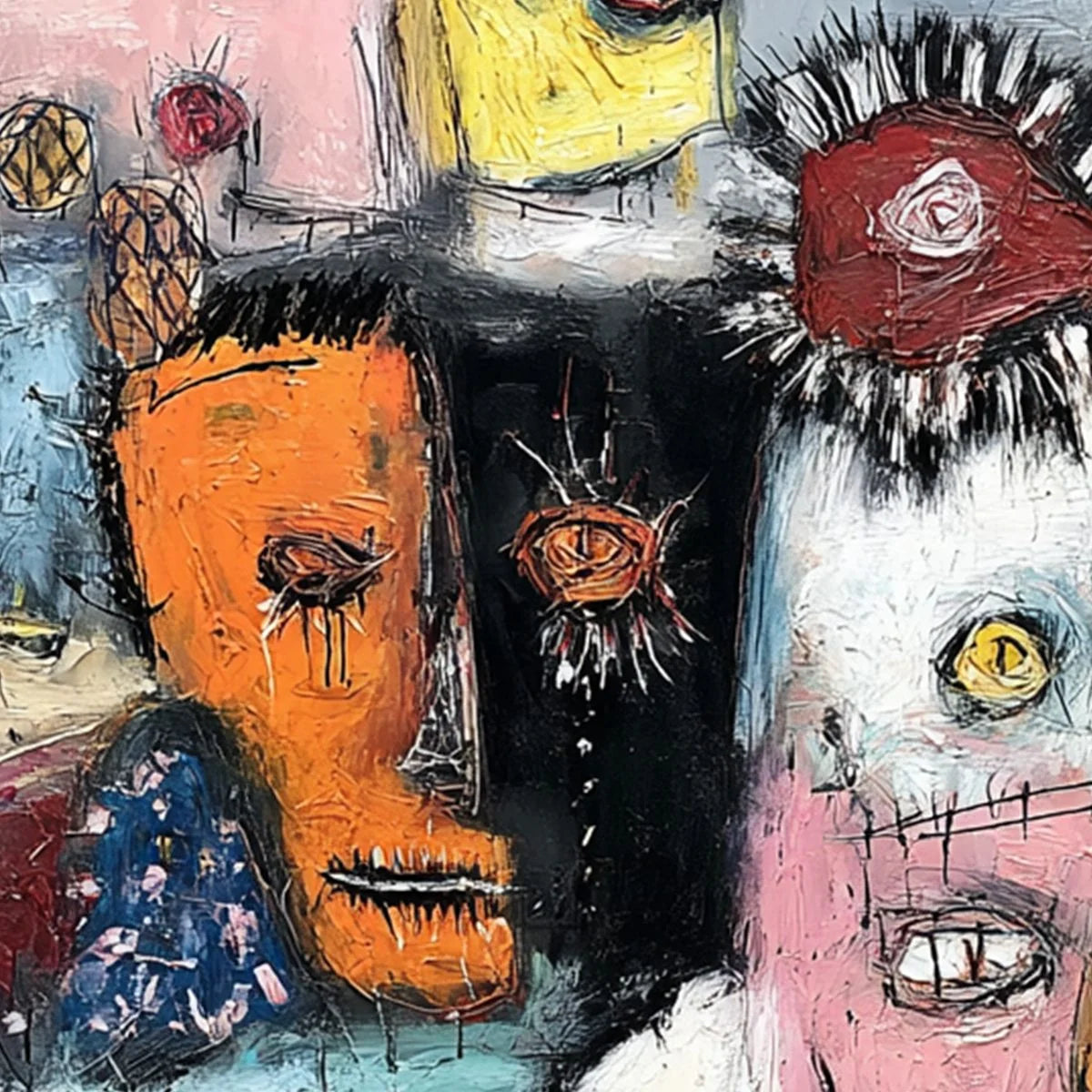 STATIC: Expressive Neo-Expressionist Abstract Faces Painting | rolled canvas, ready for custom framing