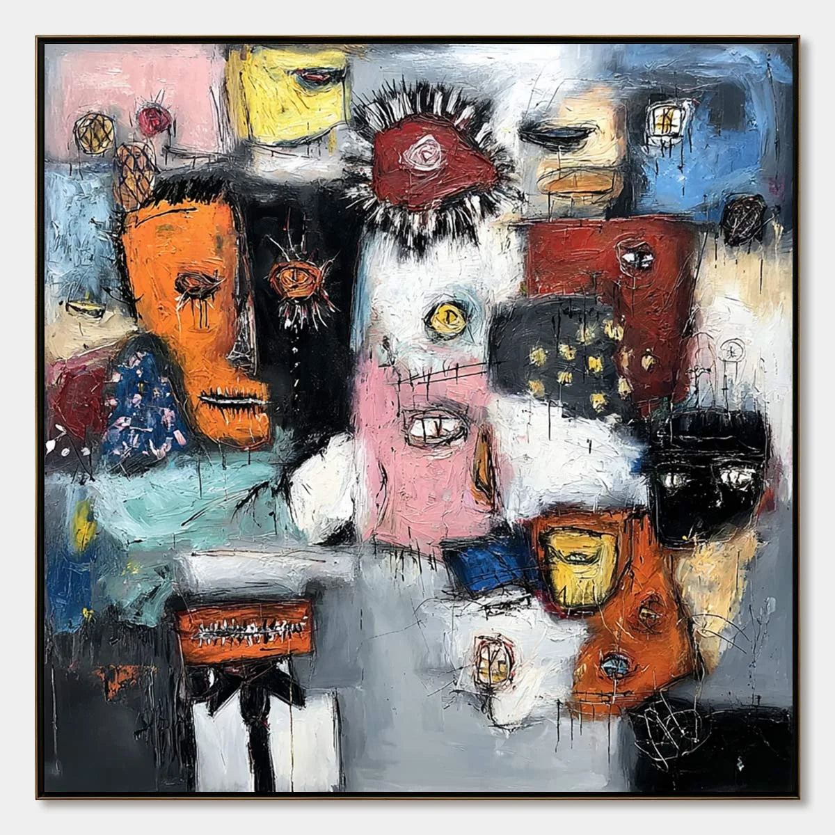 STATIC: Expressive Neo-Expressionist Abstract Faces Painting | hanging in living room, Abstract wall art