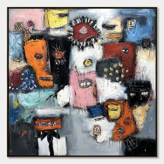 STATIC: Expressive Neo-Expressionist Abstract Faces Painting | hanging in living room, Abstract wall art