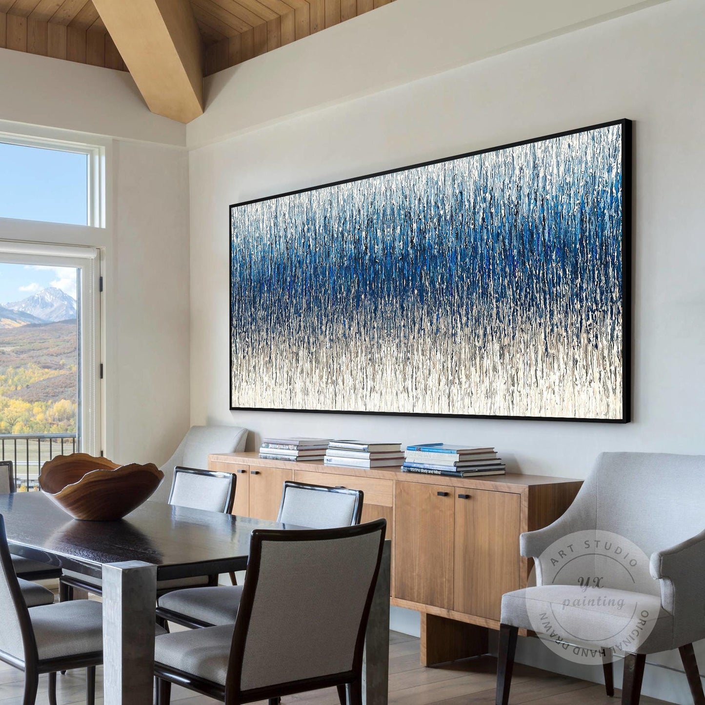 Steel Blue Gray Textured Abstract Painting, 3D Horizontal Wall Art Canvas, Extra #3