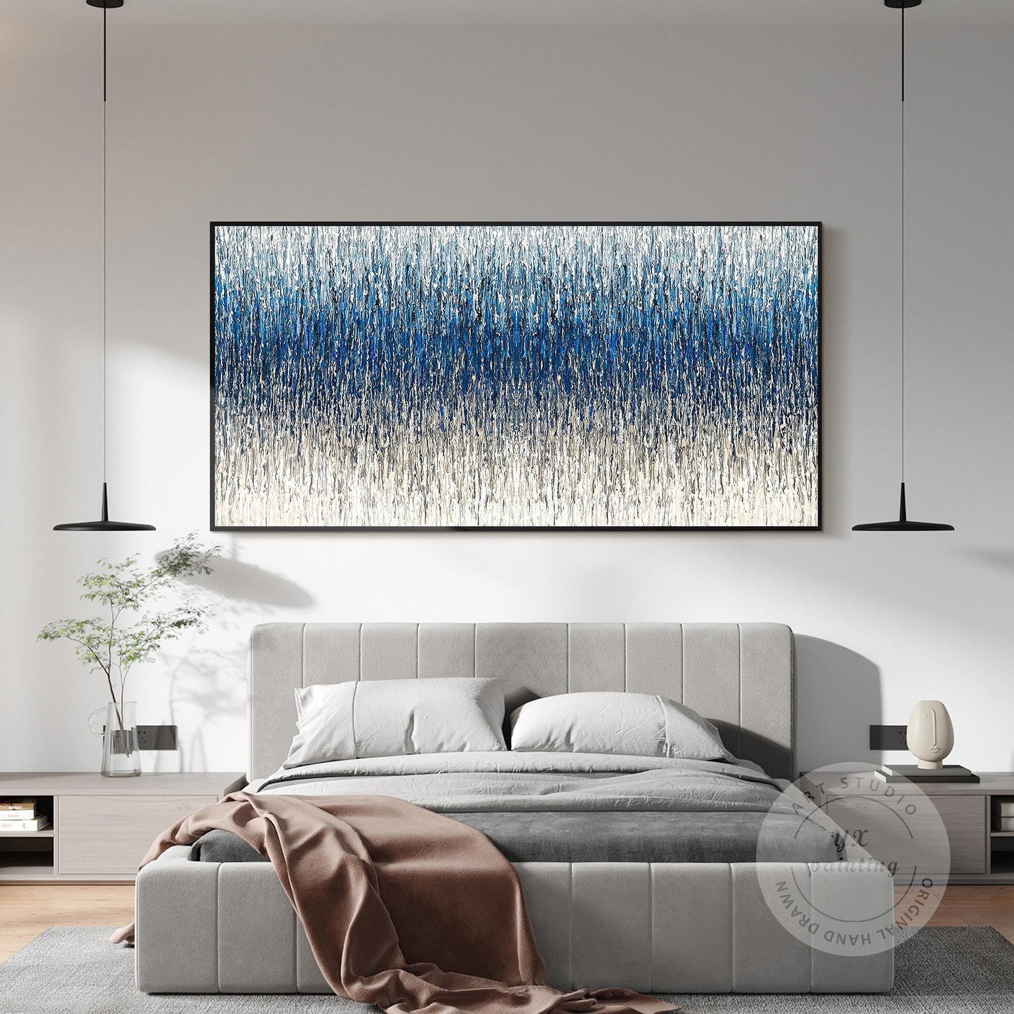 Steel Blue Gray Textured Abstract Painting, 3D Horizontal Wall Art Canvas, Extra #4