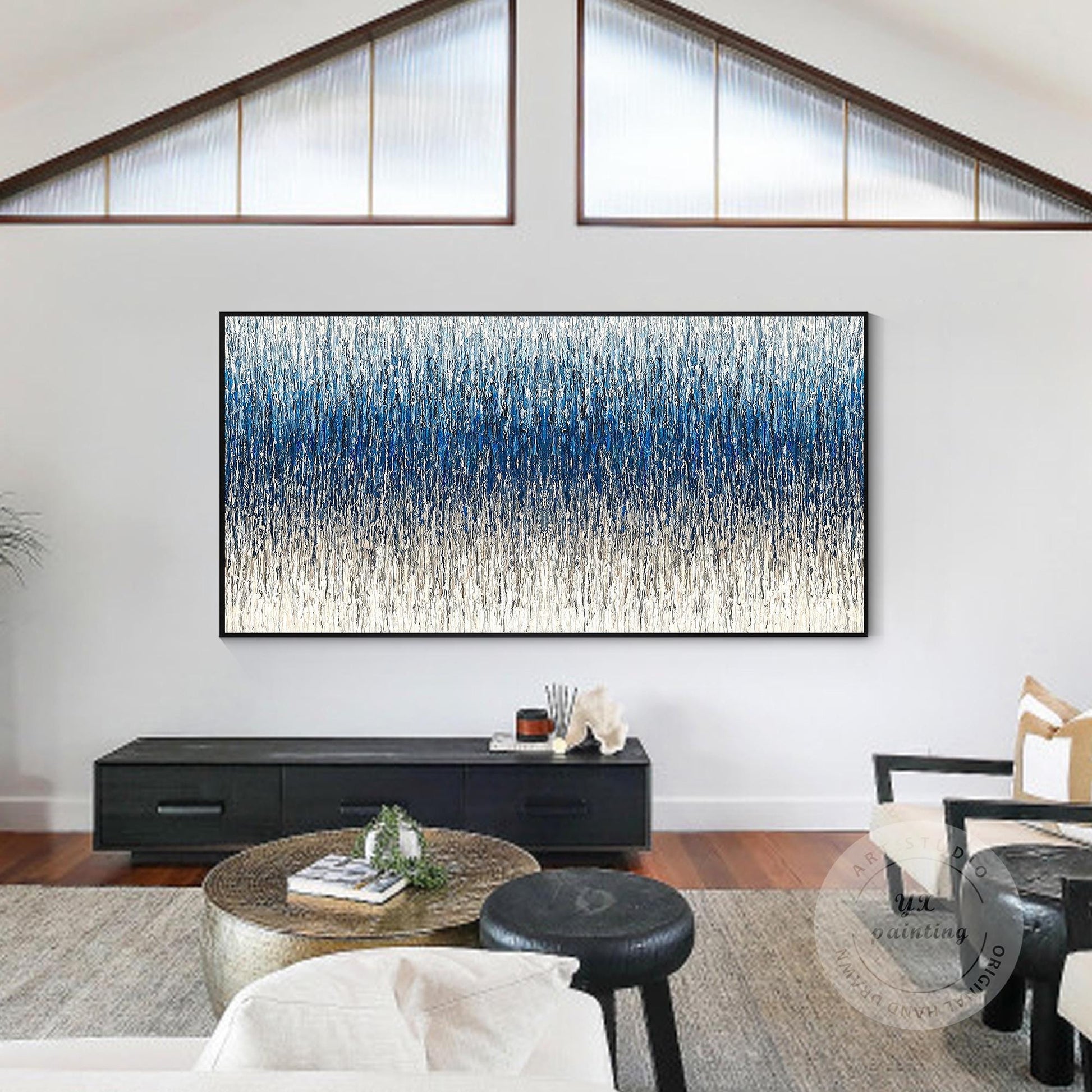 Steel Blue Gray Textured Abstract Painting, 3D Horizontal Wall Art Canvas, Extra #5