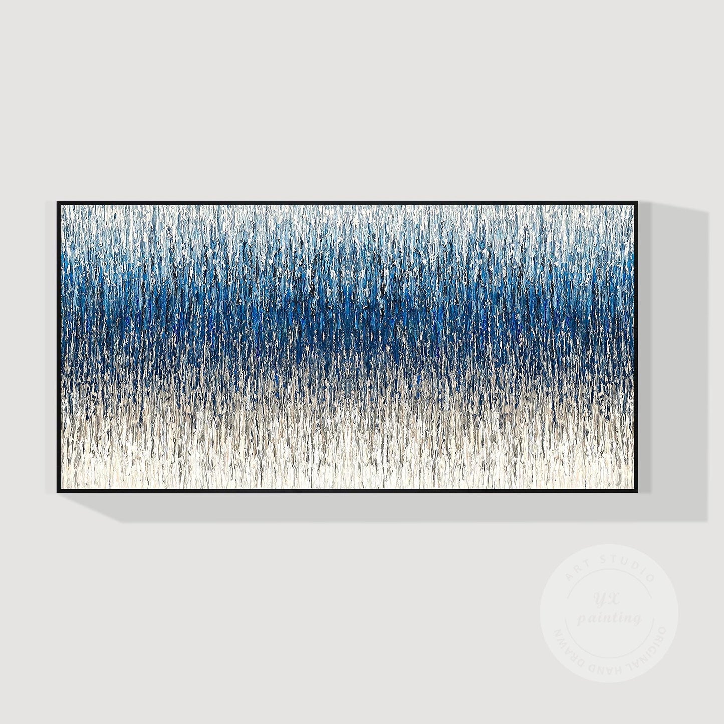 Steel Blue Gray Textured Abstract Painting, 3D Horizontal Wall Art Canvas, Extra #9