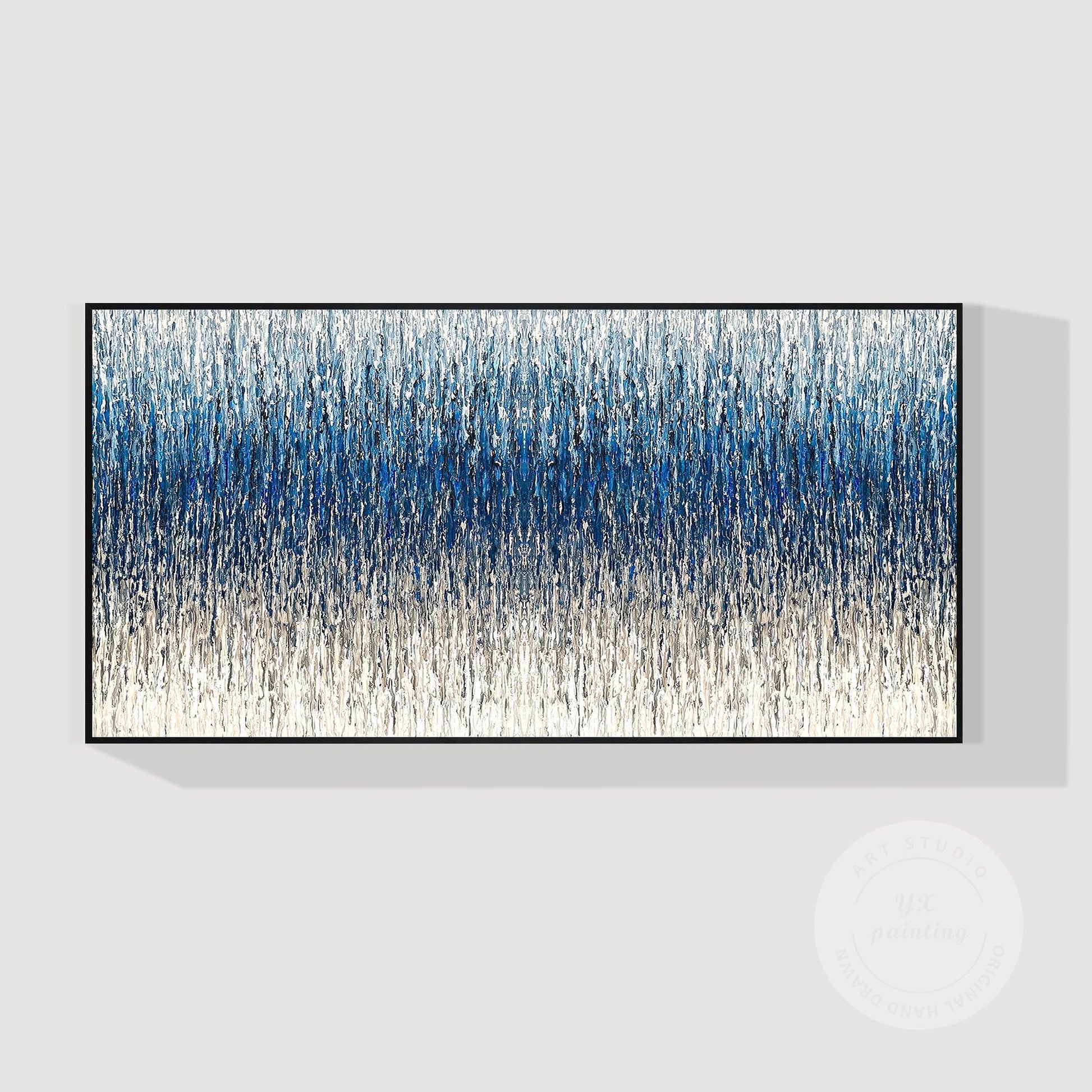 Steel Blue Gray Textured Abstract Painting, 3D Horizontal Wall Art Canvas, Extra #9