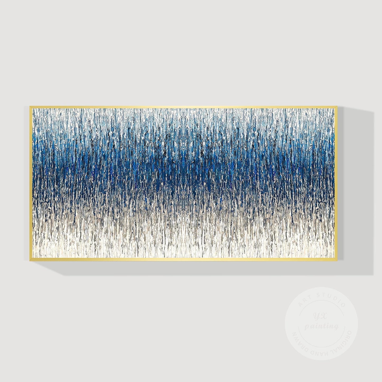 Steel Blue Gray Textured Abstract Painting, 3D Horizontal Wall Art Canvas, Extra #10
