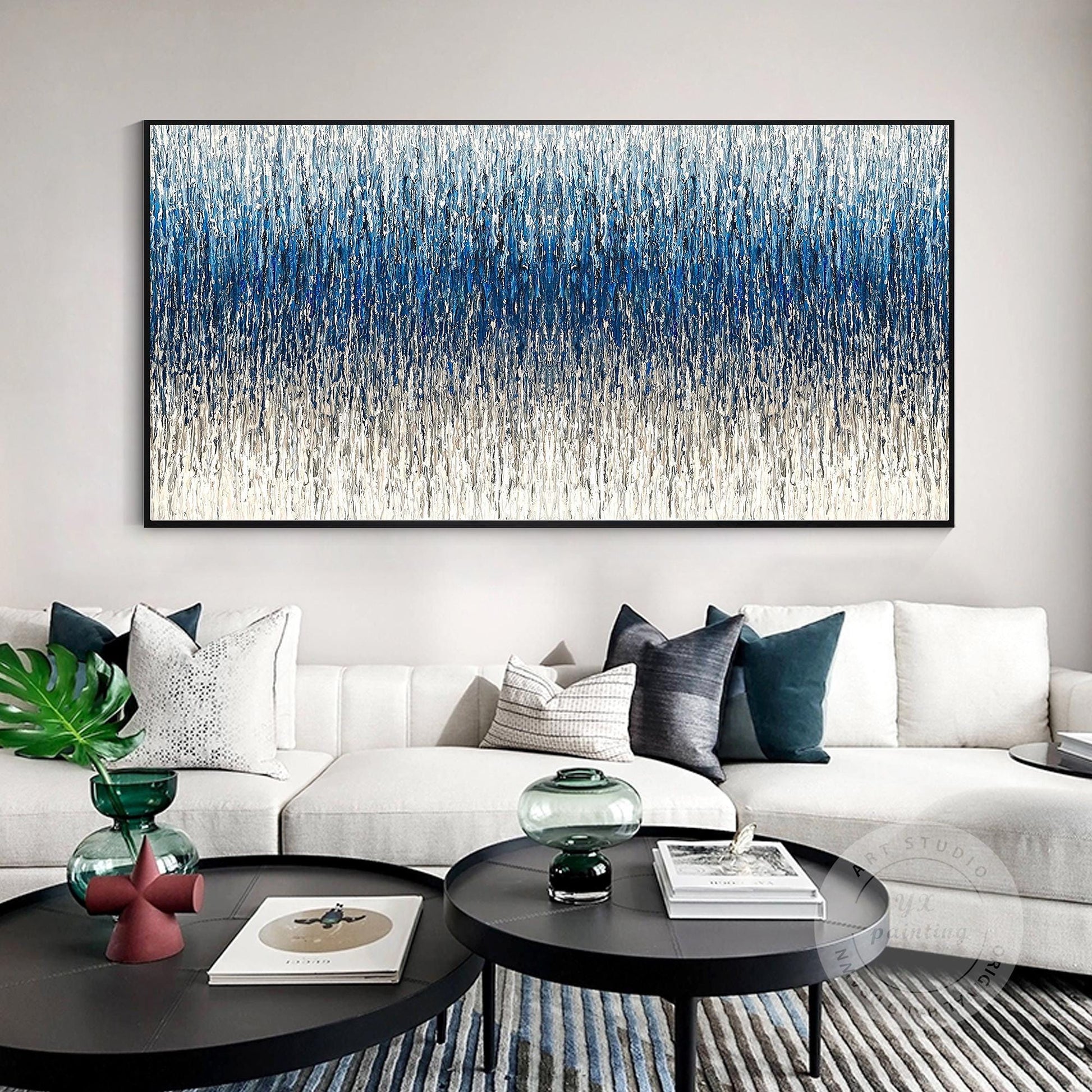 Steel Blue Gray Textured Abstract Painting, 3D Horizontal Wall Art Canvas, Extra #1