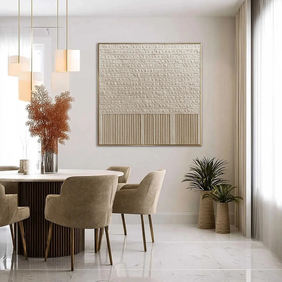 STONE TABLET: Textured Wabi Sabi Minimalist Abstract Painting | gold frame stretched on neutral wall