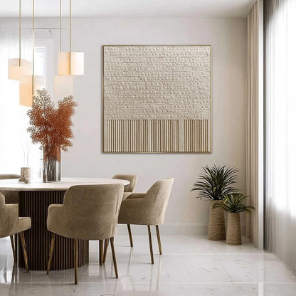 STONE TABLET: Textured Wabi Sabi Minimalist Abstract Painting | gold frame stretched on neutral wall