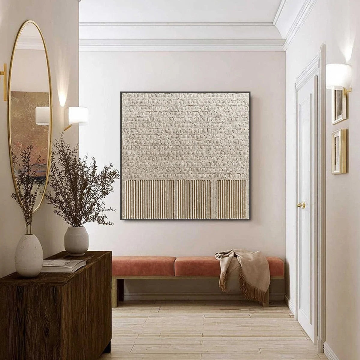 STONE TABLET: Textured Wabi Sabi Minimalist Abstract Painting | black frame version on white wall