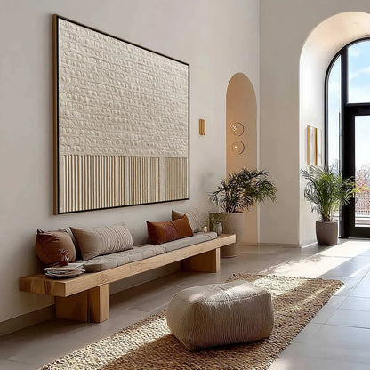 STONE TABLET: Textured Wabi Sabi Minimalist Abstract Painting | Minimalist mood, soft natural light studio shot