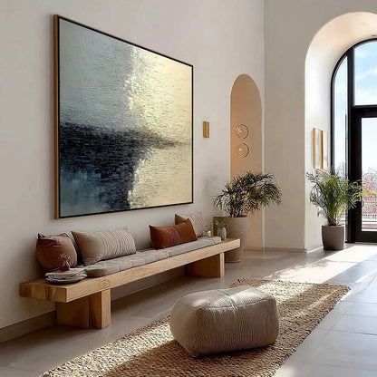 STONEHAVEN: Large Square Wabi Sabi Textured Abstract Painting | Abstract mood, soft natural light studio shot