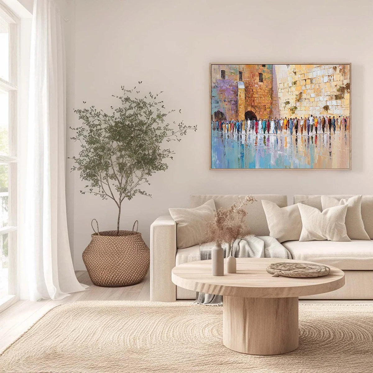 STONES OF REVERENCE: Textured Palette Knife Painting of a Historic Pilgrimage | gold frame stretched on neutral wall