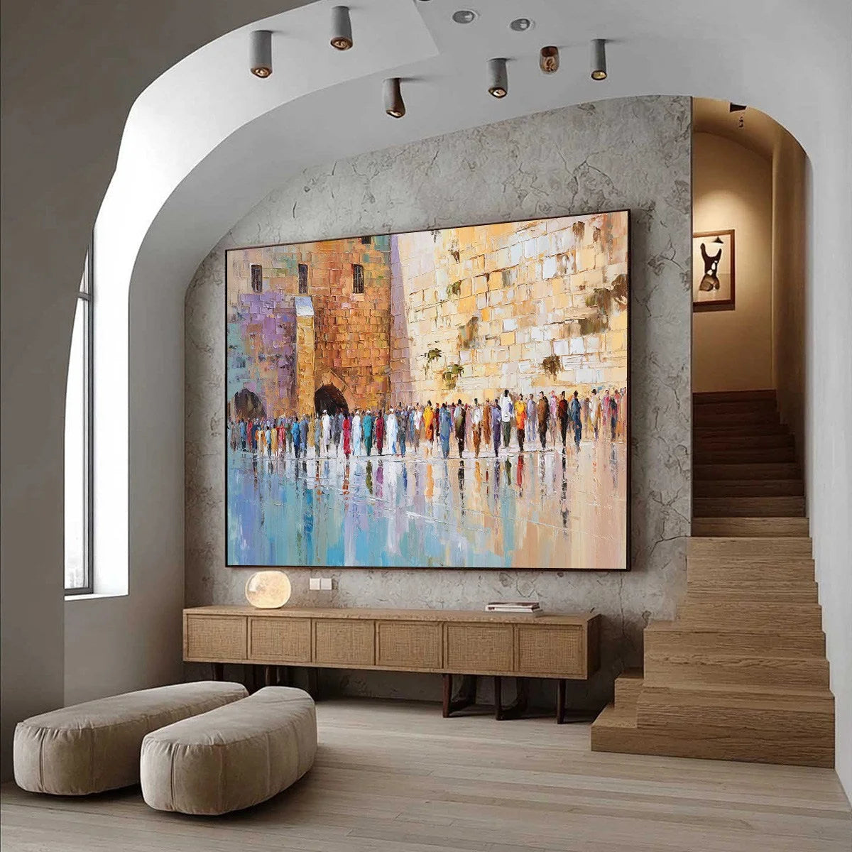 STONES OF REVERENCE: Textured Palette Knife Painting of a Historic Pilgrimage | Abstract mood, soft natural light studio shot