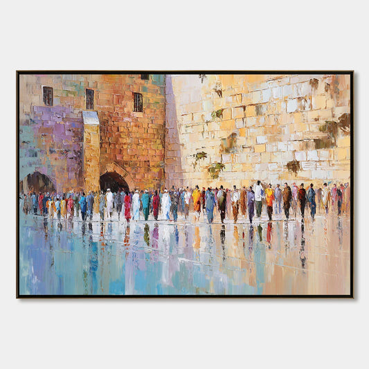 STONES OF REVERENCE: Textured Palette Knife Painting of a Historic Pilgrimage | hanging in living room, Abstract wall art