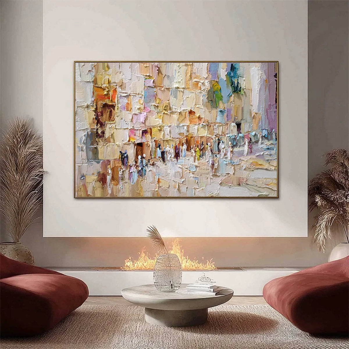 STONES OF SOLACE: Textured Impasto Painting of an Ancient Cityscape | Abstract closeup, raised brushwork detail