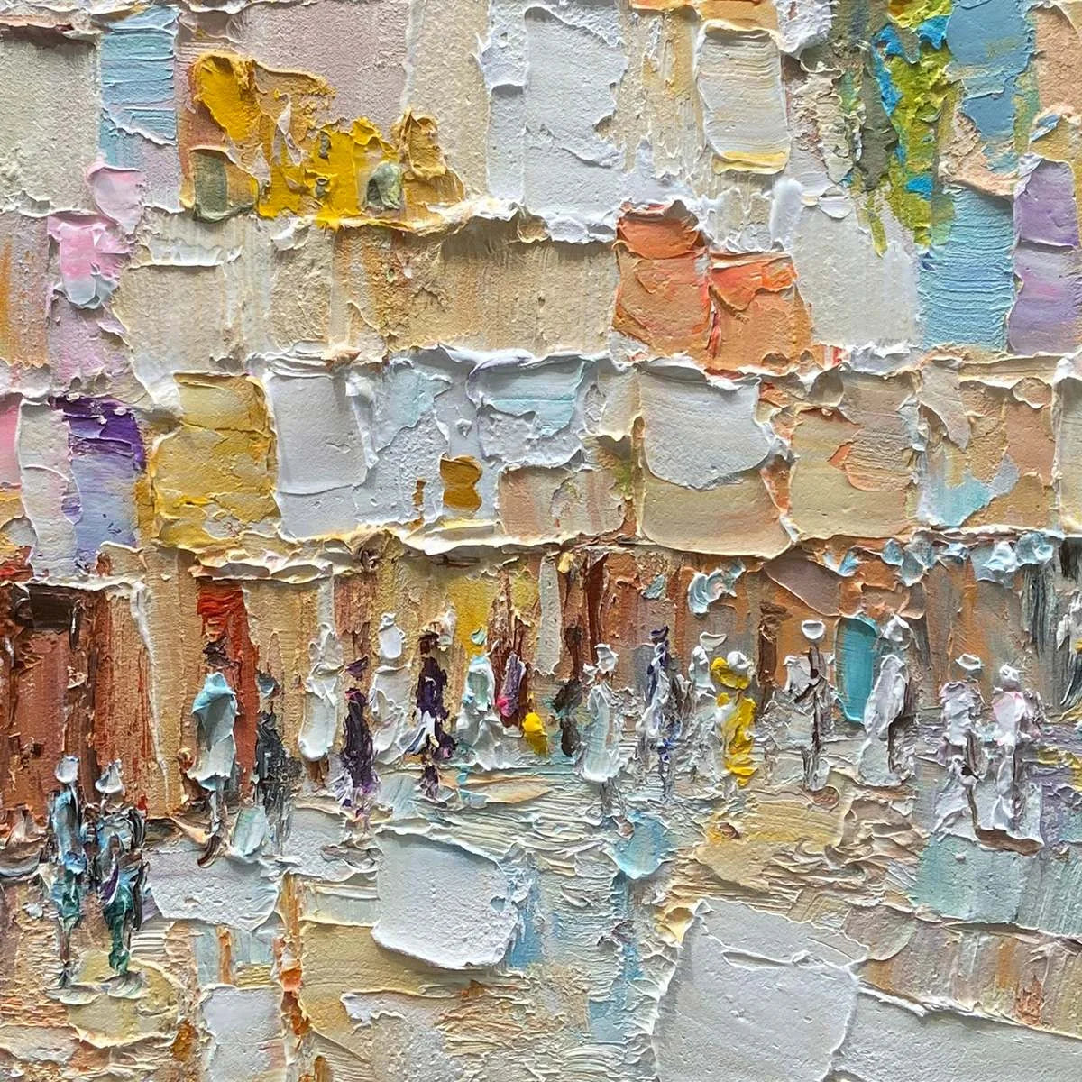 STONES OF SOLACE: Textured Impasto Painting of an Ancient Cityscape | rectangular format, hand-painted canvas edge