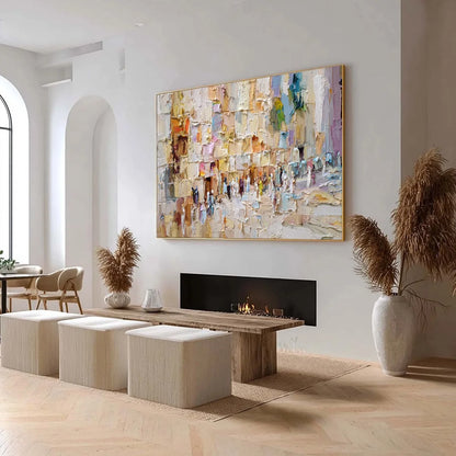 STONES OF SOLACE: Textured Impasto Painting of an Ancient Cityscape | rolled canvas, ready for custom framing