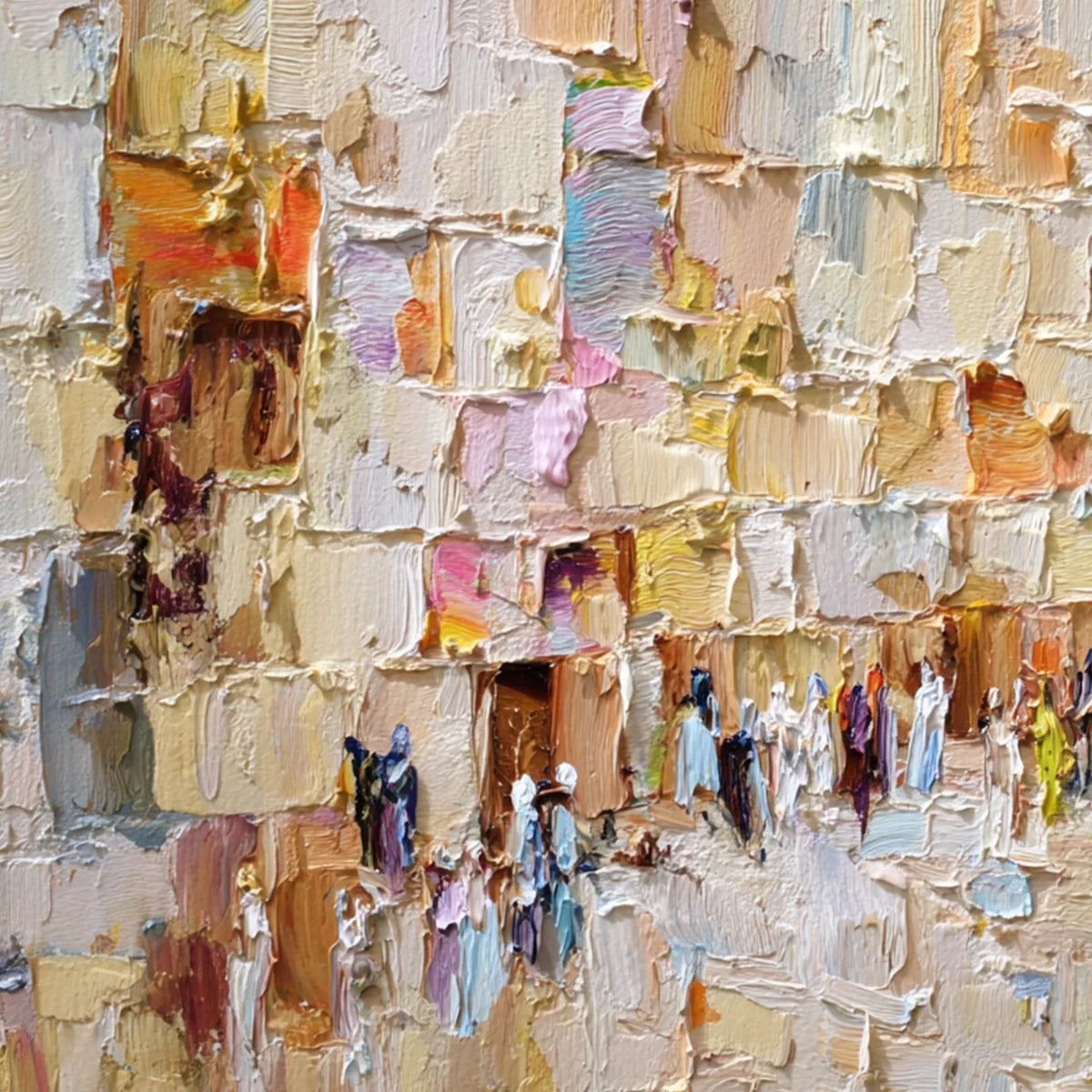 STONES OF SOLACE: Textured Impasto Painting of an Ancient Cityscape | multi-color palette, original oil on stretched canvas art