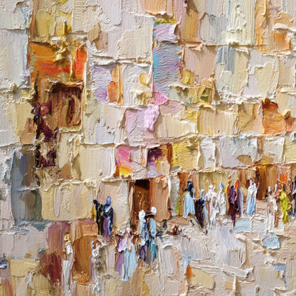 STONES OF SOLACE: Textured Impasto Painting of an Ancient Cityscape | multi-color palette, original oil on stretched canvas art