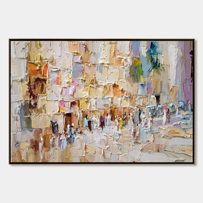 STONES OF SOLACE: Textured Impasto Painting of an Ancient Cityscape | hanging in living room, Abstract wall art