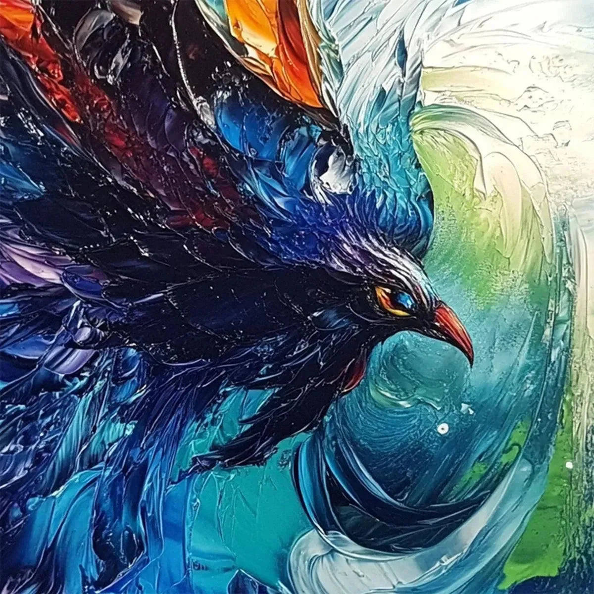 STORM RAZOR: Dynamic Impasto Bird Painting | rectangular format, hand-painted canvas edge