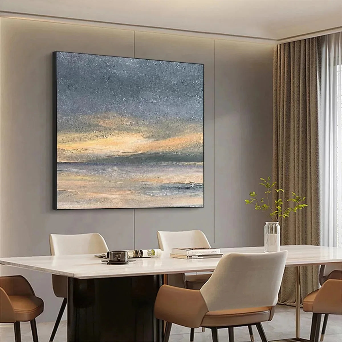 STORMY SEASCAPE: Textured Seascape Painting, Square Wall Art | rectangular format, hand-painted canvas edge