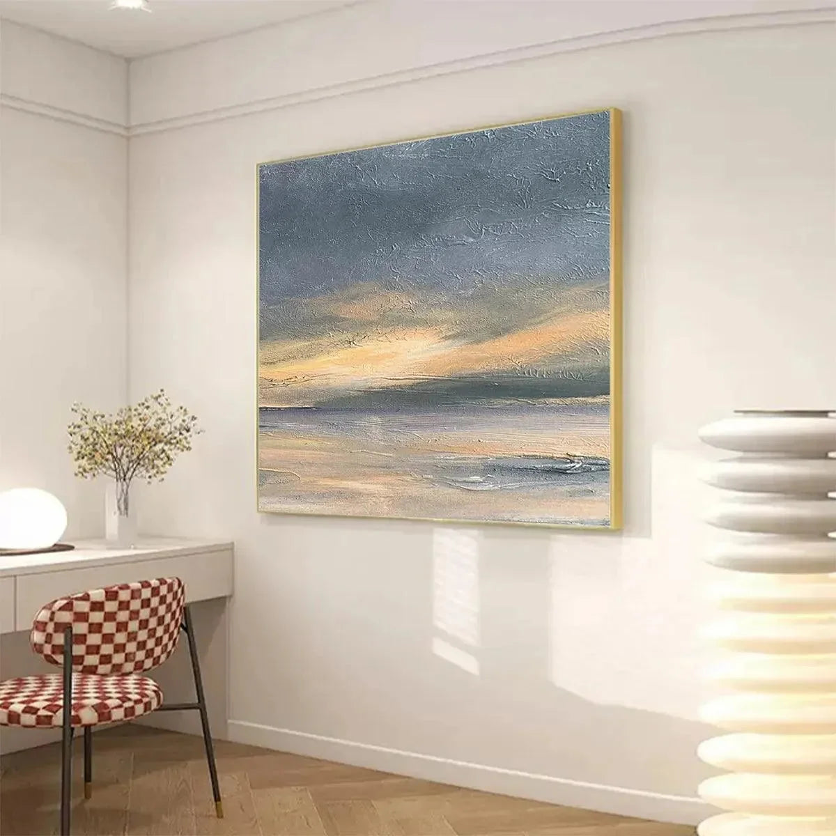STORMY SEASCAPE: Textured Seascape Painting, Square Wall Art | rolled canvas, ready for custom framing